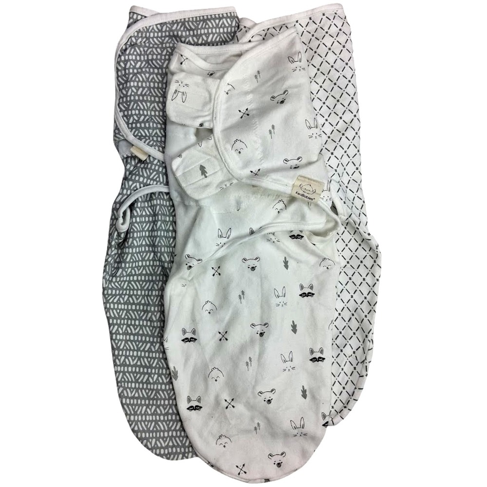 Kea Babies Newborn Soothe Swaddle Wrap‎ Lot 3pc Gray White Unisex Cotton 0 3 Mos